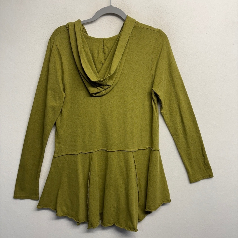Fenini Cotton Blend Green Button Down Hooded Cardigan Sweater XS Lagenlook - Picture 2 of 6